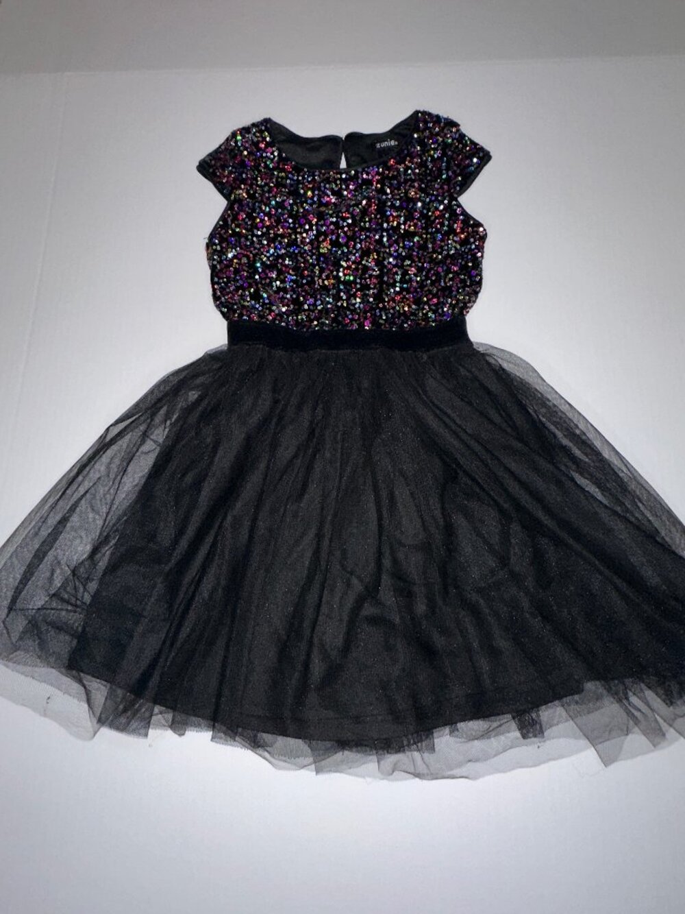 ZUNIE GIRLS SIZE 5/6 SPECIAL OCCASION DRESS black tulle & sequins sparkle!